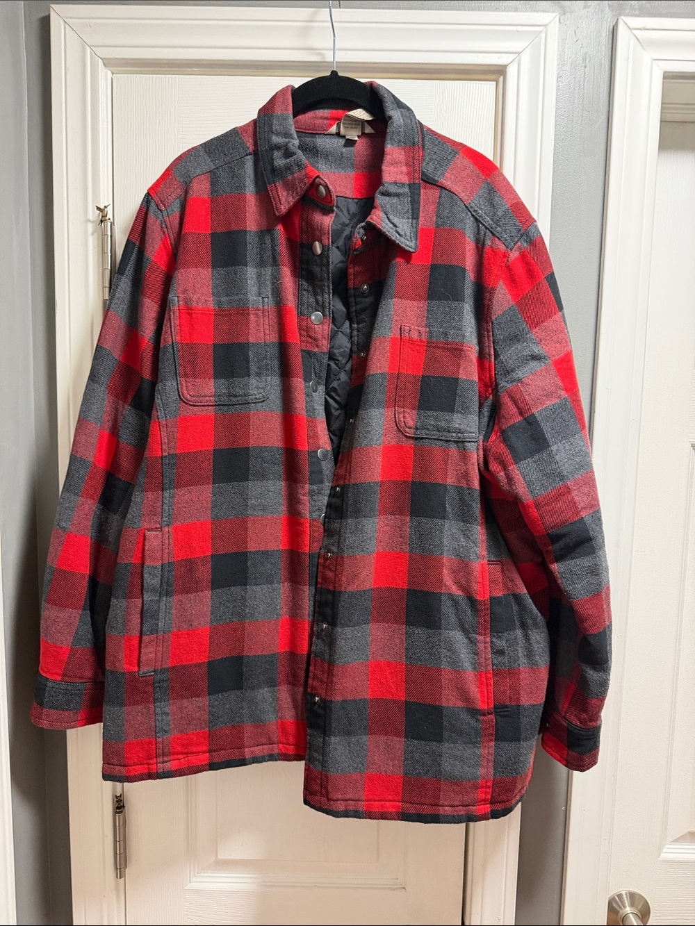Duluth Trading Co Red and Gray Plaid Shirt Jacket